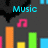 Pixelated icon with dark gray background showing colorful audio equalizer bars and pink music notes, transitioning from 'Music' text to 'Life' text.