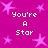 A static image with a bright magenta background featuring four identical text blocks and scattered pink stars.
