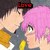 Two anime-style characters with pink and dark hair share a kiss, with 'Love' text above them in red pixelated font.