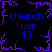 A static pixel art image with a black background, purple decorative borders, and blue text reading 'church luvr 13' repeated four times in a pattern