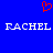 Blue background with red pixelated heart symbol above two white 'RACHEL' text blocks in blocky font.