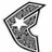 A grayscale pixelated icon depicting a stylized crescent shape with internal patterns and a central star-like cutout.