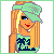Pixelated character with long blonde hair wearing a green headband and blue-and-green top, next to text reading 'Exotic Cutie' in green block letters.