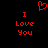 Red pixelated text and heart symbol on black background, with 'I Love You' repeated twice and a heart above the text.