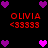 Pixelated red text "OLIVIA" and "<33333" surrounded by purple and pink heart icons on a black background.