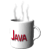 A contact sheet of 12 identical animated frames showing a white coffee mug with red "Java" text and steam rising from it, arranged in a 4x3 grid on a transparent background.