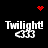 Pixelated black background with white 'Twilight' text and white 'CC3' symbols, red heart and red dot clusters animate at top and center.