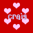 Red background with scattered light pink hearts and repeated text 'craig' in light blue pixelated font.