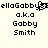 Pixelated text displays 'elloGobby' with a central pixel-art symbol, followed by 'a.k.a Gobby Smith', repeated side-by-side on a light background.