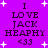 Purple background with white plus signs and pixelated text reading "I LOVE JACK HEAPHY <33" in two identical vertical