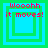 Four identical pixelated display "Woooh it moves!" text above nested green and blue squares with varying inner square sizes