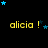 Black background with yellow text 'alicia !' repeated in , blue and dark blue stars scattered throughout