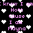 Pixelated text and heart symbols repeat across a black background in a static pattern.