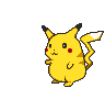 Yellow cartoon creature with red cheek spots, black-tipped ears, and lightning-shaped tail in multiple pixelated poses on gray background.