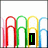 six shows a sequence of text changes over a background of colorful paperclips, with green pixelated text on black rectangles