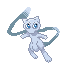 Pixel art of a light blue cat-like creature with large blue eyes, two long curved tails, and a small rounded nose on a gray background.