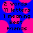 Blue background with pink circular shapes, black pixelated text reading '2 words', '11 letters', '1 meaning', 'Best', 'Friends' in two identical vertical