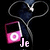 Six variations of a buddy icon featuring a heart-shaped outline with a pink music player icon and text labels, arranged in two on a black background