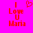 Red pixelated text on bright pink background reads "I Love U Maria" with a heart symbol above the 'U' in the left view, and without the heart in the right view.