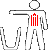 White stick figure with red vertical stripes on chest, holding a trash can that fills with increasingly detailed and fiery debris.