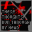 Red and black pixelated text reads "THESE THOUGHTS RUN THROUGH MY HEAD" with varying punctuation across frames, set against a dark background with red geometric shapes.