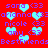 Red background with repeating light blue hearts and purple text listing names and 'BestFriends' in a pattern