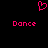 A static pixel art image with a black background, featuring two pink 'Dance' texts and one pink heart symbol above them.