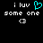 Pixelated text and symbols on black background with cyan heart symbol in left