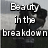 Pixelated image of two figures embracing in a grassy field with text overlay reading "Beauty in the breakdown".