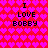 Red background with repeating pink heart pattern and black text "I LOVE BOBBY" in four identical quadrants.