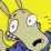 Animated contact sheet of Rocko's Modern Life characters Heffer and Spunky in a 5x4 grid with yellow background, showing sequential expressions and poses across 18 frames.