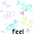 Pixelated pastel butterflies and hearts float over black text reading 'feel the rush' on a white background with gray corner.