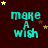 Pixelated teal text 'make A wish' on dark brown background with yellow and brown stars, animated star positions across frames.