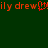 Red pixelated text on dark green background with a heart symbol replacing the 'o' in 'drew'.