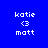Four blue display white text 'katie', '<3', and 'matt' with red bars shifting positions across frames