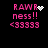 Pixelated pink text 'RAWness!!' with '<33333' below, animated white heart and sparkles on black background.