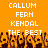 Pixelated orange background with white text reading CALLUM FERN KENDAL THE BEST repeated twice, below which is a pixelated crowd of dark brown and black figures.