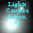 Four display cyan text 'Lights Camera Action =]' over a grayscale background with a bright central light effect, each showing a slightly different light intensity and background detail