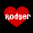 Four red heart shapes with white text 'roger' displayed on a black background, each heart showing slight variations in pixelation and text clarity.