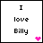 A 5x5 contact sheet of animated frames showing variations of the text "I love Billy" with colored hearts and changing letter colors across a grid layout.