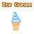 Pixel art ice cream cone icons with text labels, each in a different flavor color and style.
