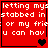 Red background with white pixelated text reading "letting myself get stabbed in the back or my friend you can have" and black heart symbols changing across frames.