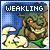 Pixelated character with green hair and brown skin holding a yellow object against blue background, text 'WEAKLING' above.