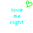 Green pixelated heart symbol above cyan text reading 'love me right' in two identical vertical on white background
