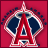 A static pixelated icon features a red and white stylized 'A' with blue accents on a solid pink background, surrounded by dark blue speckles.