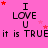 Pink background with black text "I LOVE U" and "it is TRUE" repeated across three , red and pink star shapes scattered throughout