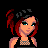 Pixel art contact sheet showing multiple frames of a female character with red and black hair in punk-style clothing, including text reading 'Freak for life' on a gray background.