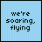 Animated contact sheet of 24 frames showing text-based animation with changing yellow highlights and stars on a light blue background, displaying phrases about soaring, flying, heaven, and unreachable things.