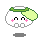Pixelated character with white rounded head, green bandana, light green hair patch, pink blush marks, and closed eyes in four positions