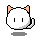 A 4-frame pixel art animation of a white cat-like character with orange ears and black outlines, showing different ear shapes and facial expressions across frames on a gray background.